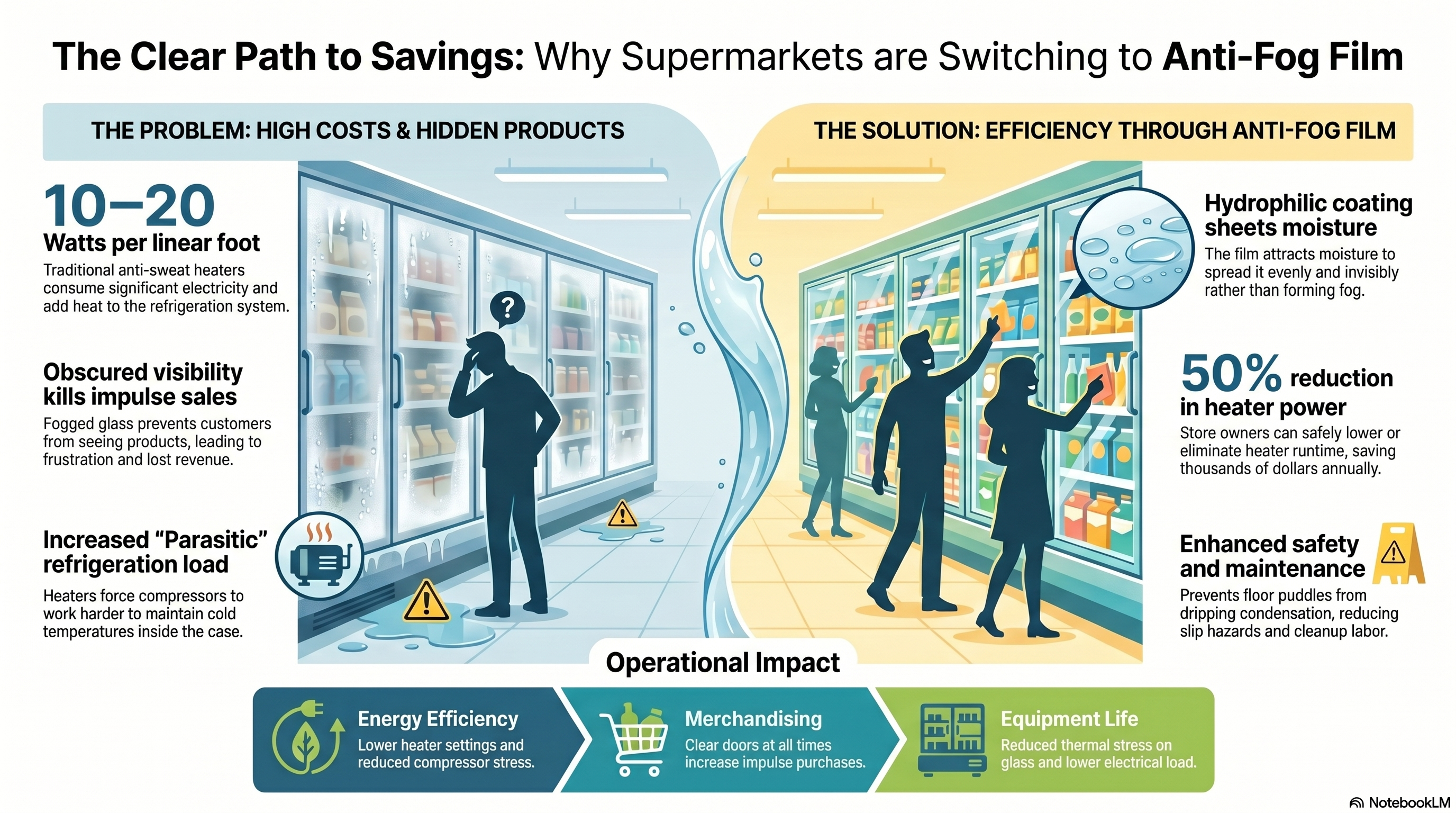 Anti-Fog Film for Commercial Refrigeration Efficiency Infographic